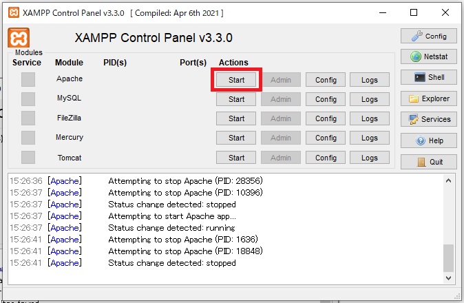 Verifying Apache operation 1. Starting Apache.