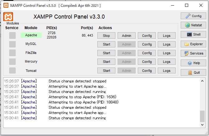 Verifying Apache operation 2. Apache running.