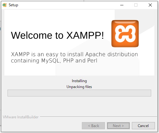 XAMPP Installation Wizard 8. Installation in progress.